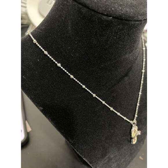 Silver Tone Necklace With Flip Flop Pink Flower Beach Sandal Pendant Jewelry - Picture 4 of 7